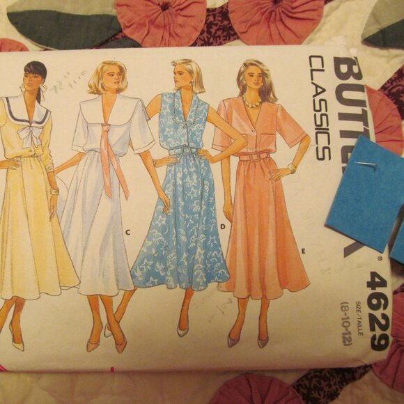 Vtg 1980s Butterick Sewing Pattern DRESS 4629 Size 8 10 12 - Picture 2 of 10